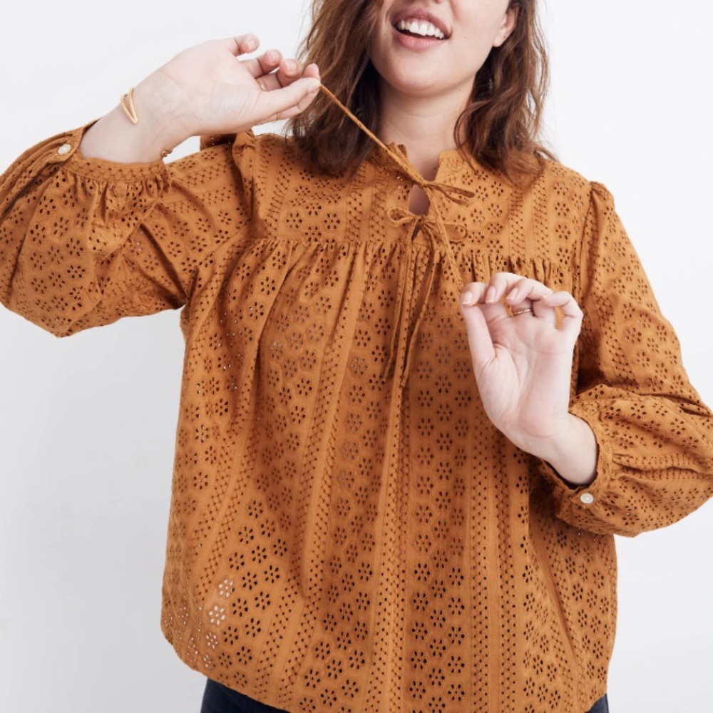 Madewell Eyelet Double-Tie Peasant Top Large